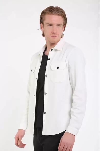 Unisex Uzun Kol Yakalı Gömlek - Beyaz - 5