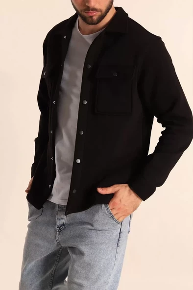 Unisex Uzun Kol Yakalı Gömlek - Siyah - 8