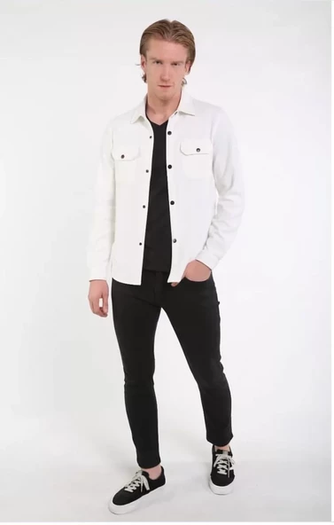 Unisex Uzun Kol Yakalı Gömlek - Beyaz - 2