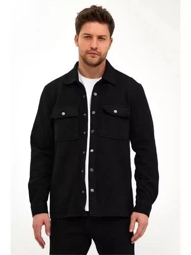 Unisex Uzun Kol Yakalı Gömlek - Siyah - 7