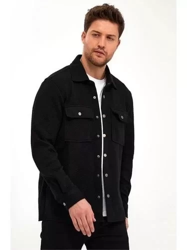 Unisex Uzun Kol Yakalı Gömlek - Siyah - 6