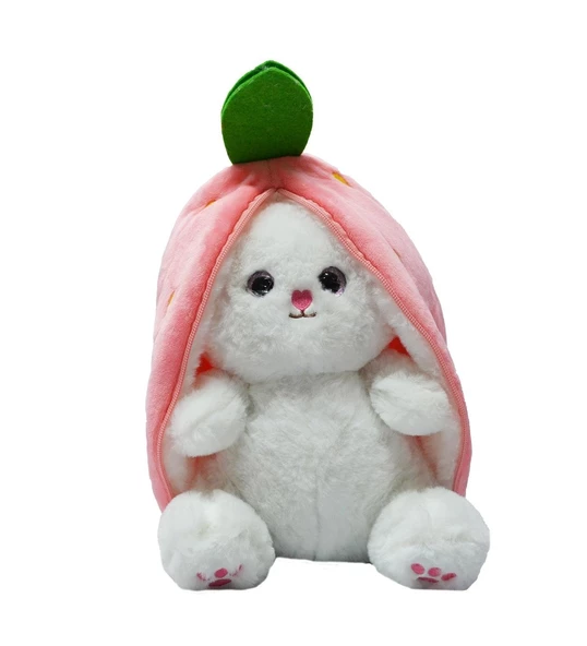 35 Cm Peluş Özel Hediye Çilek Tavşan Özel Tasarım- Fermuarlı Yapısıyla Hem Çilek Hem De Tavşan - Resim 2