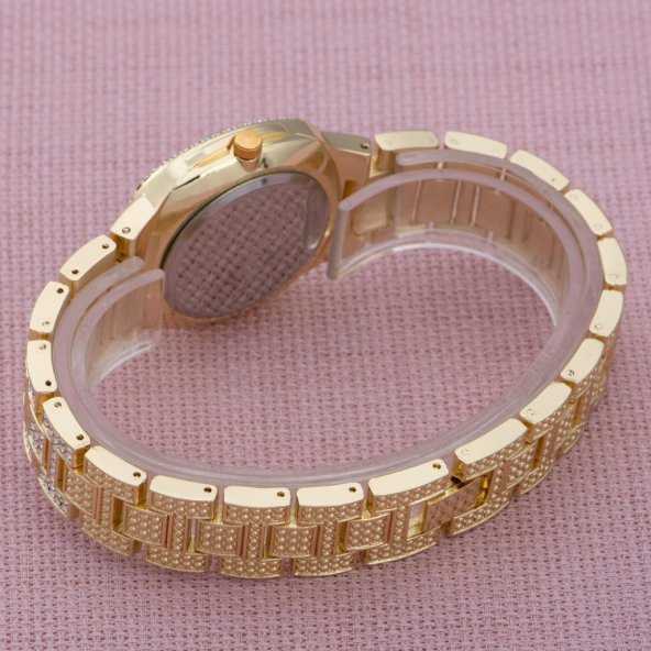 SaaTTino Şık Dizayn Sarı Renk Taşlı Kasa Bayan Kol Saati ST-303868 - 2