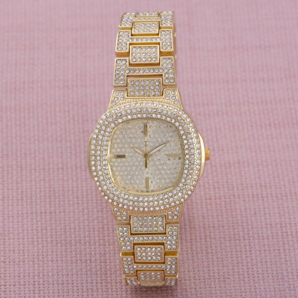 SaaTTino Şık Dizayn Sarı Renk Taşlı Kasa Bayan Kol Saati ST-303868 - 3