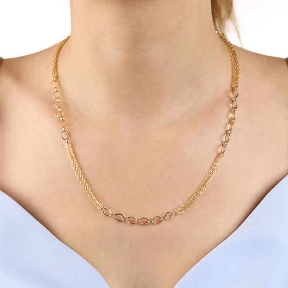 14 Ayar Altın Topaç ve Figaro Zincir 50 Cm