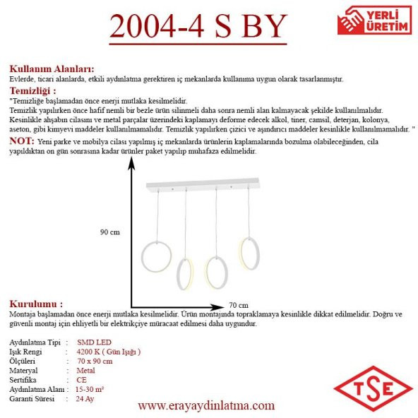 Eray Aydınlatma 2004-4 S Beyaz Sıralı Led Avize - 3