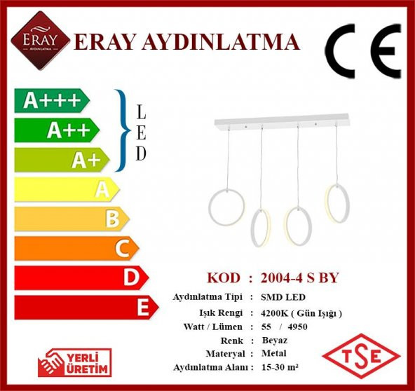 Eray Aydınlatma 2004-4 S Beyaz Sıralı Led Avize - 4