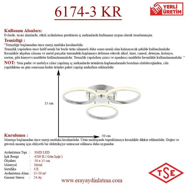 Eray Aydınlatma 6174-3 Krom Led Avize - 4