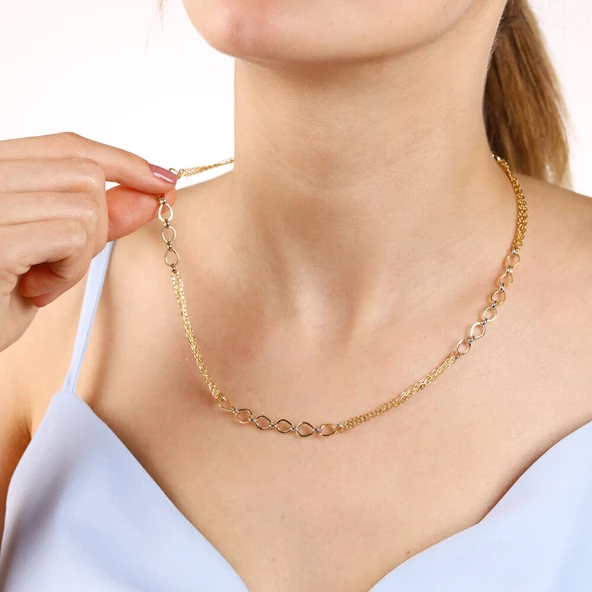 14 Ayar Altın Topaç ve Figaro Zincir 50 Cm - Resim 3