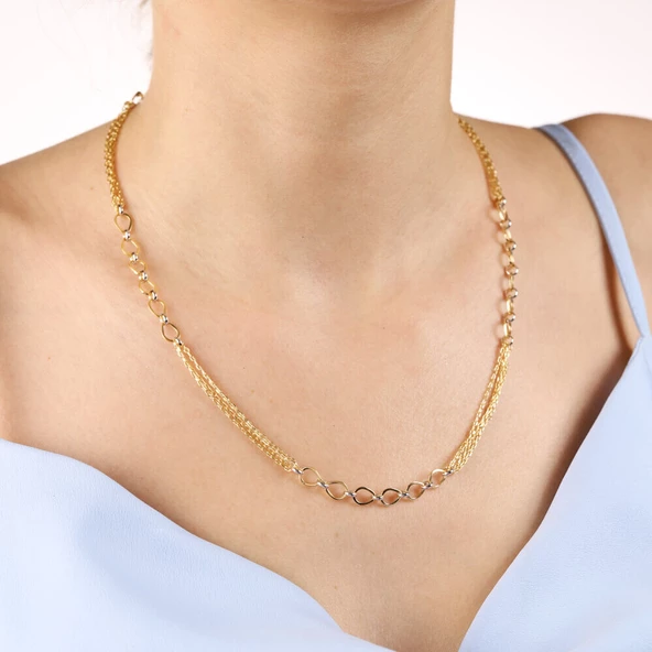 14 Ayar Altın Topaç ve Figaro Zincir 50 Cm - Resim 2