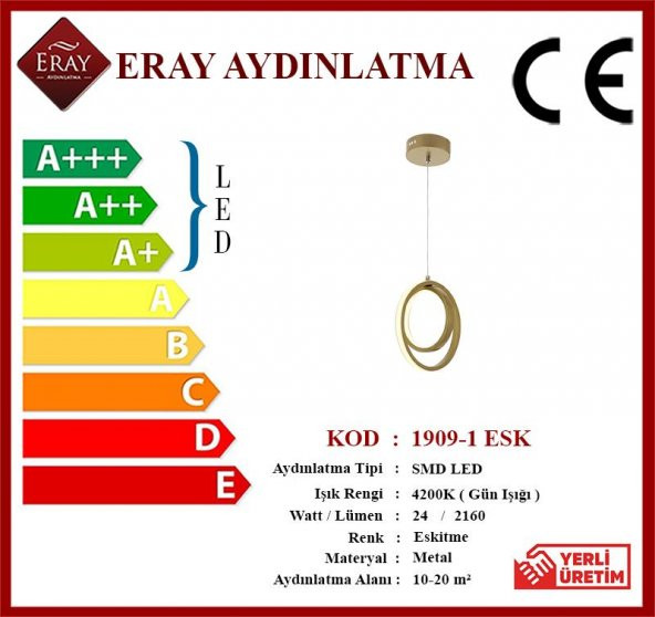 Eray Aydınlatma 1909-1 Eskitme Tekli Led Avize - 4