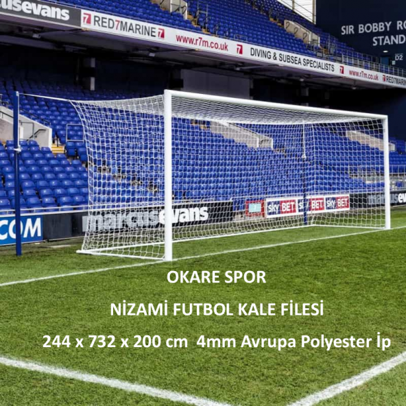 Okare Spor Profesyonel Futbol Nizami Kale Filesi 2,44x 7,32x 2 m - 4 mm Polyester ip