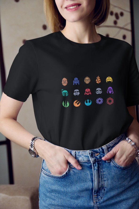 Star Wars Karakterler Baskılı Tişört Kadın Hediye Doğum Günü Hediyesi T-shirt - 3