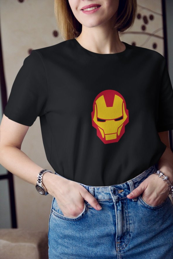Marvel İron Man Renkli Maske Baskılı Tişört Kadın Hediye Doğum Günü Hediyesi - 3