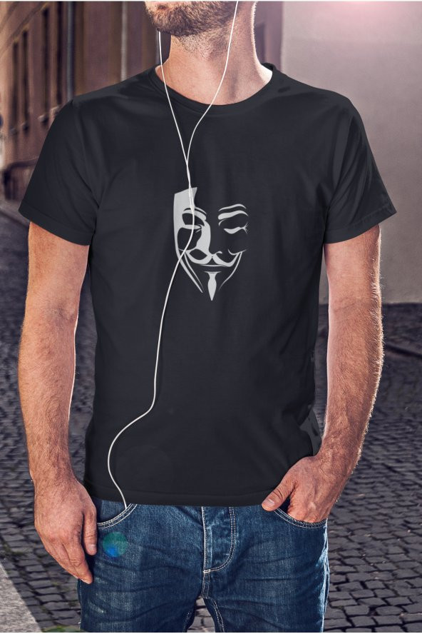 V For Vendetta Maske Baskılı Tişört Erkek Hediye Doğum Günü Hediyesi T-shirt - 3