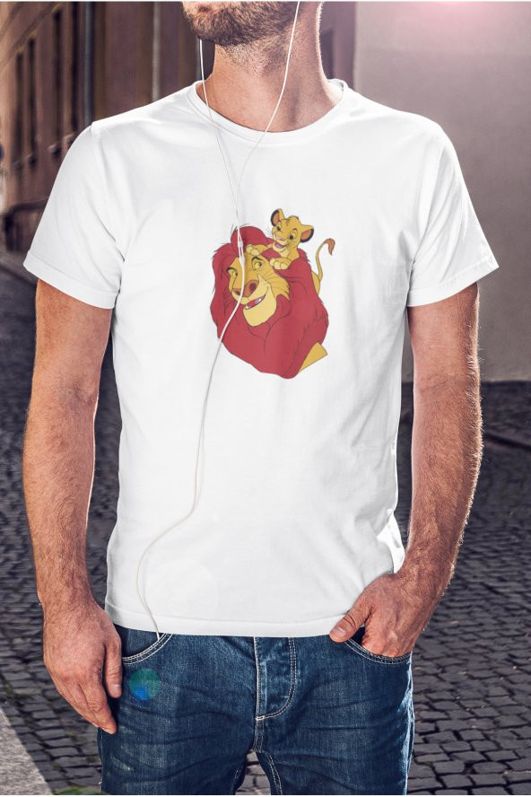 Aslan Kral Çizgi Baskılı Tişört Erkek Hediye Doğum Günü Hediyesi T-shirt