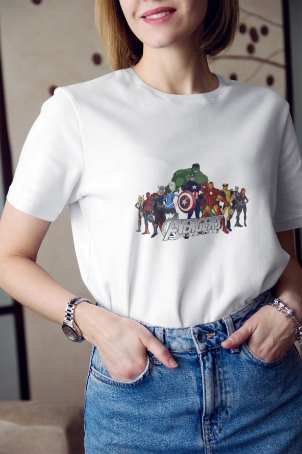 Marvel The Avengers Tüm Karakterler Baskılı Tişört Kadın Hediye Doğum Günü ürün görseli