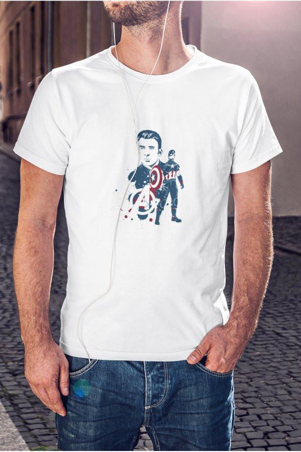 Marvel Captain America Baskılı Tişört Erkek Hediye Doğum Günü Hediyesi T-shirt