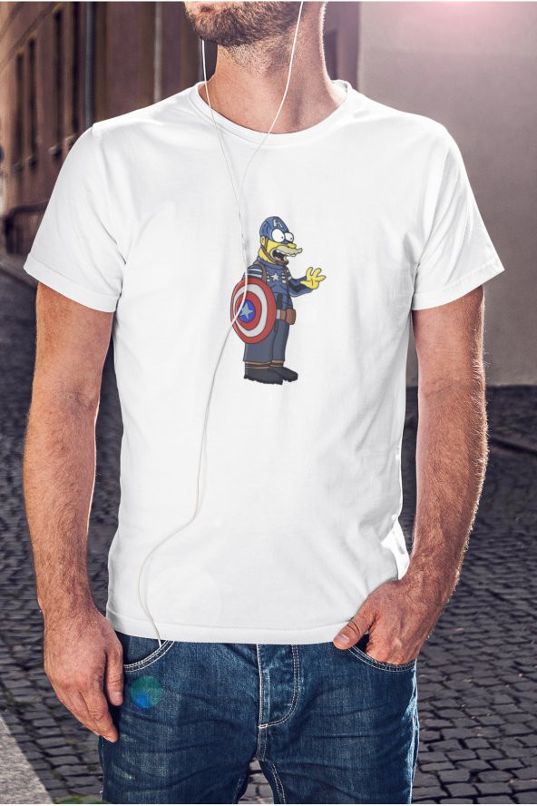 The Simpsons Homer Simpson Captain America Kostümü Tişört Erkek Hediye ürün görseli