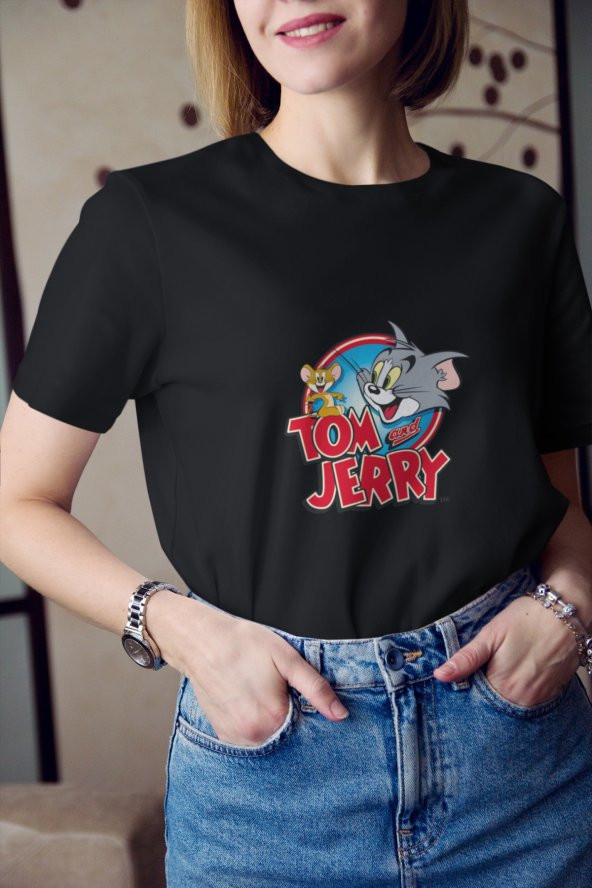 Tom Ve Jerry Çizgi Film Baskılı Tişört Kadın Hediye Doğum Günü Hediyesi T-shirt - Resim 3