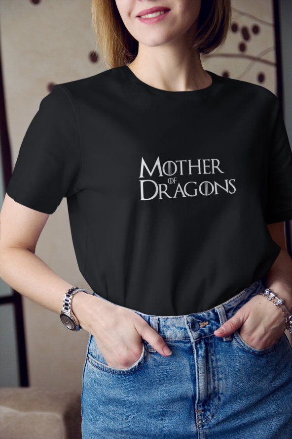 Mother Of Dragons 2 Baskılı Tişört Kadın Hediye Doğum Günü Hediyesi T-shirt - Resim 3
