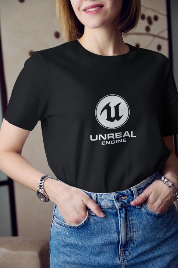 Unreal Engine Logo Ve Yazı Baskılı Tişört Kadın Hediye Doğum Günü Hediyesi - 3