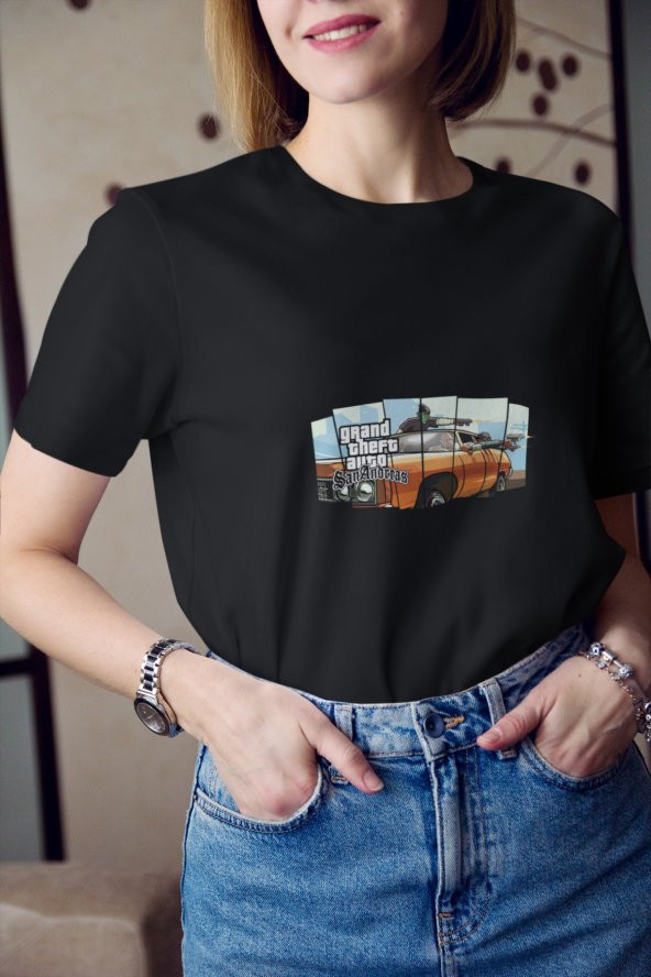 Grand Theft Auto 5 GTA V Renkli Yazı ve Araba Tişört Kadın Hediye Doğum Günü - 3