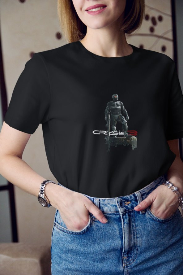 Crysis 3 Beyaz Renkli Yazı Ve Oyun Karakteri Tişört Kadın Hediye Doğum Günü - 3