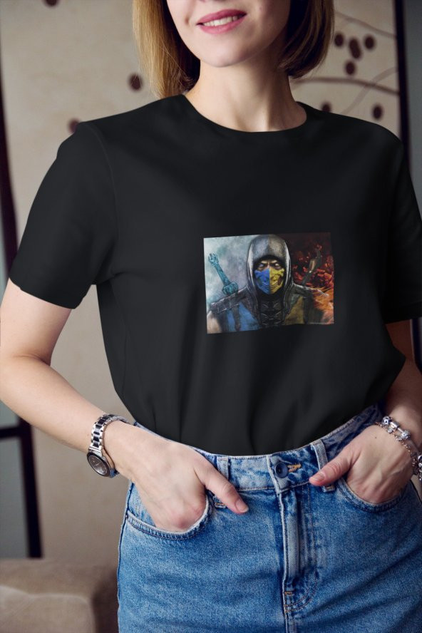Mortal Kombat Scorpion Baskılı Tişört Kadın Hediye Doğum Günü Hediyesi T-shirt - Resim 3