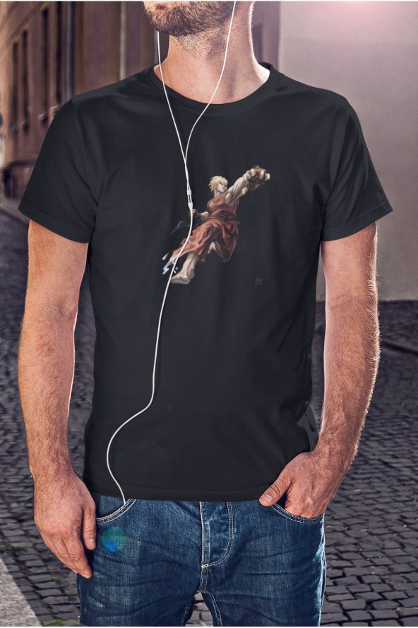 Street Fighter Ken Master Karakteri Baskılı Tişört Erkek Hediye Doğum Günü - 3