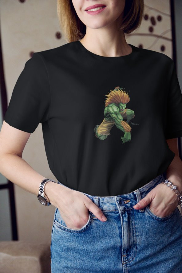 Street Fighter Blanka Karakteri 2 Baskılı Tişört Kadın Hediye Doğum Günü - 3