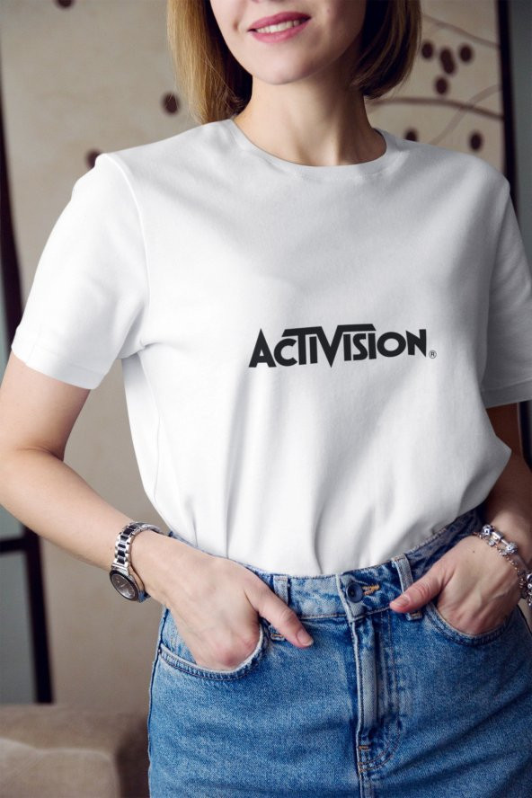 Activision Logo Baskılı Tişört Kadın Hediye Doğum Günü Hediyesi T-shirt