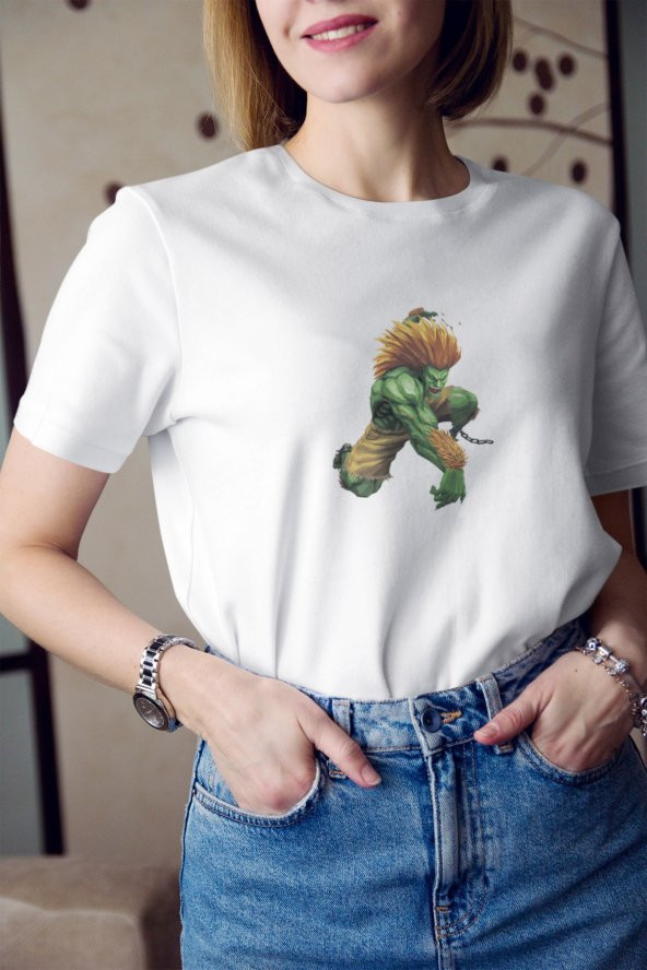 Street Fighter Blanka Karakteri 2 Baskılı Tişört Kadın Hediye Doğum Günü
