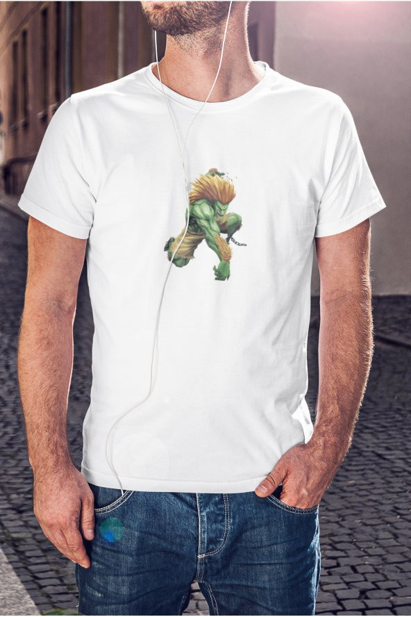 Street Fighter Blanka Karakteri 2 Baskılı Tişört Erkek Hediye Doğum Günü