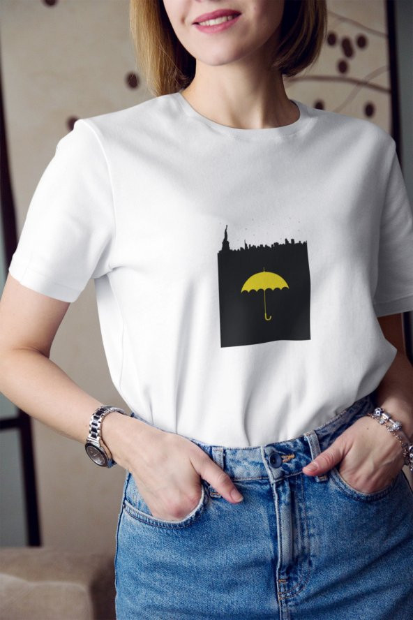 How I Met Your Mother Sarı Şemsiye Baskılı Tişört Kadın Hediye Doğum Günü ürün görseli