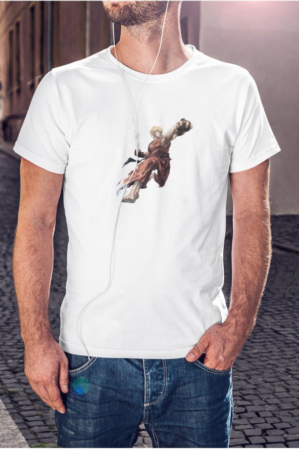 Street Fighter Ken Master Karakteri Baskılı Tişört Erkek Hediye Doğum Günü