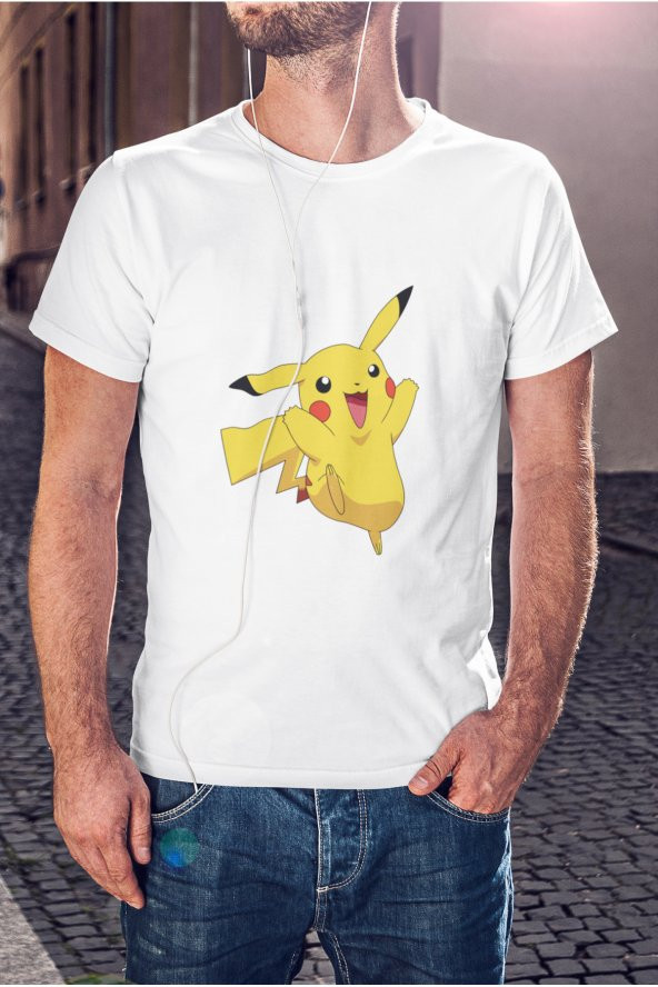 Pikachu Pokemon Çizgi Film Baskılı Tişört Erkek Hediye Doğum Günü Hediyesi