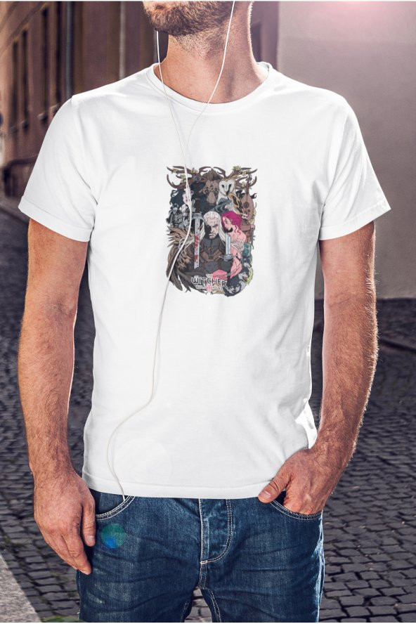 The Witcher Bütün Karakterler Renkli Baskılı Tişört Erkek Hediye Doğum Günü ürün görseli