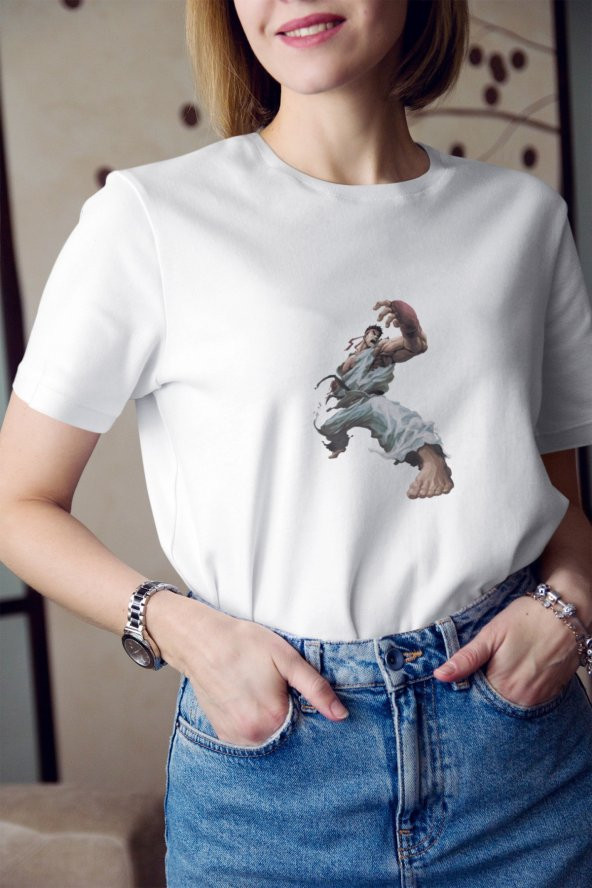 Street Fighter Ryu Hoshi Karakteri 1 Baskılı Tişört Kadın Hediye Doğum Günü ürün görseli