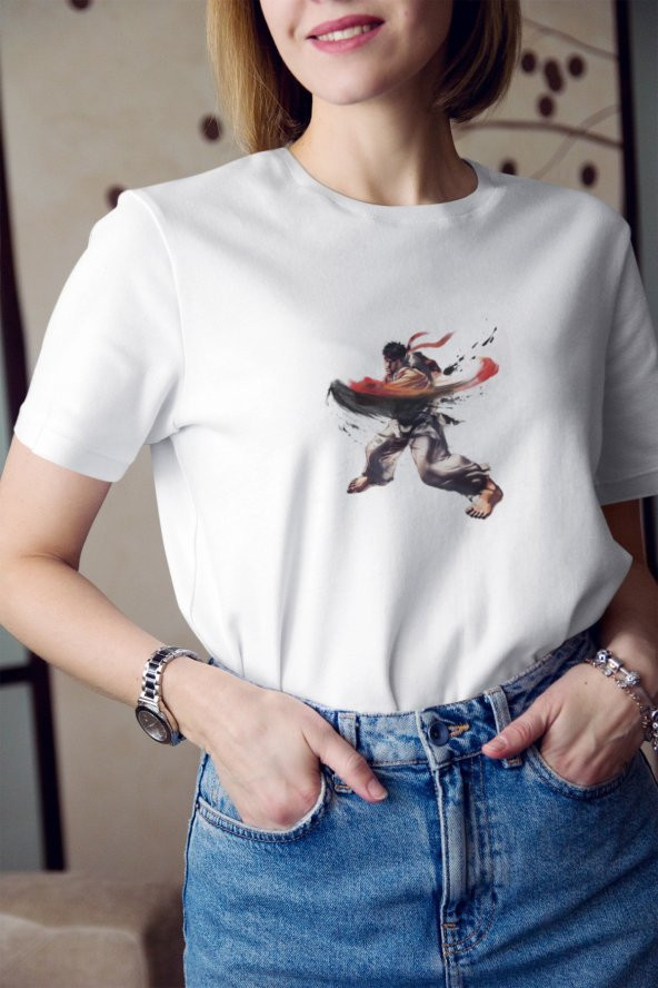 Street Fighter Ryu Hoshi Karakteri 2 Baskılı Tişört Kadın Hediye Doğum Günü