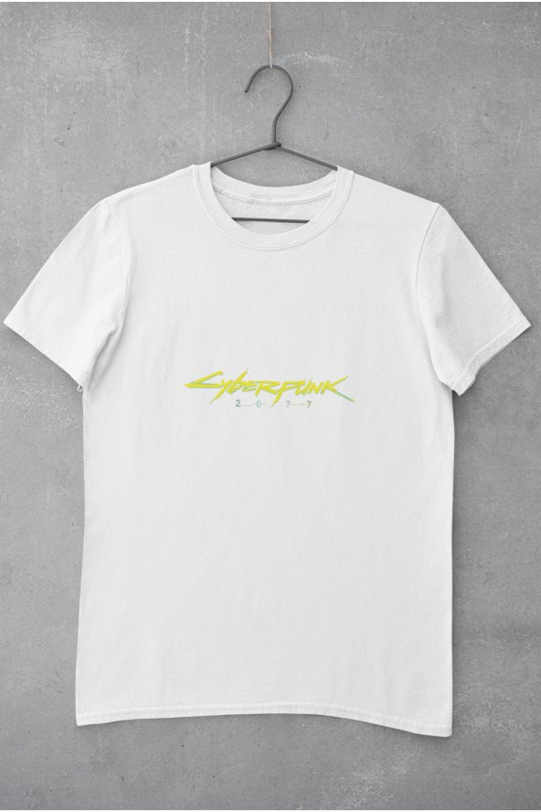 Sarı Cyber Punk Yazı Baskılı Tişört Erkek Hediye Doğum Günü Hediyesi T-shirt - 2