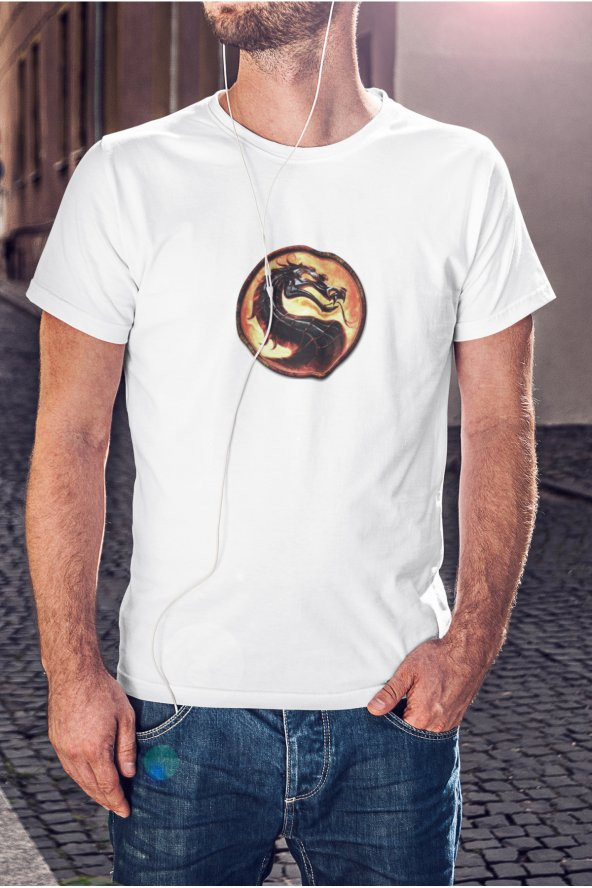Mortal Kombat Ejderha Figürü Baskılı Tişört Erkek Hediye Doğum Günü Hediyesi