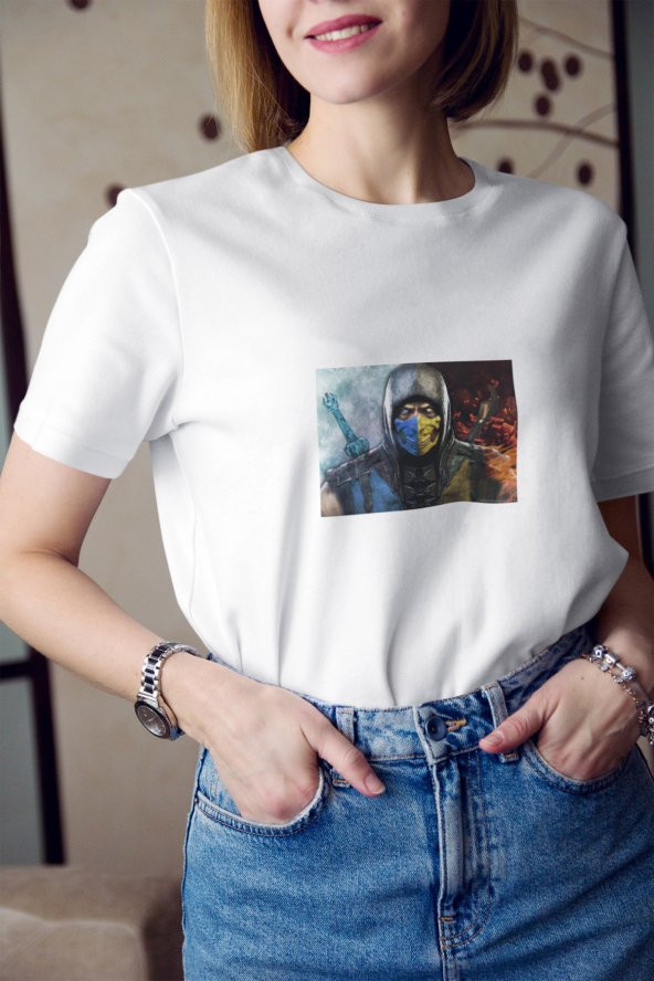 Mortal Kombat Scorpion Baskılı Tişört Kadın Hediye Doğum Günü Hediyesi T-shirt ürün görseli