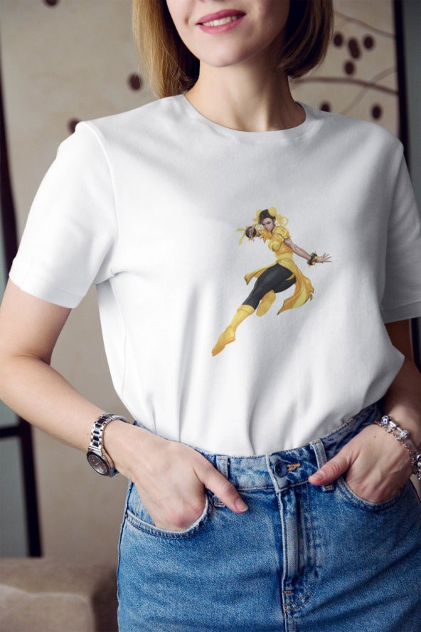 Street Fighter Chun Li Baskılı Tişört Kadın Hediye Doğum Günü Hediyesi T-shirt