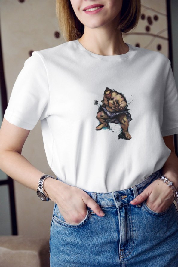 Street Fighter Honda Karakteri Baskılı Tişört Kadın Hediye Doğum Günü Hediyesi ürün görseli