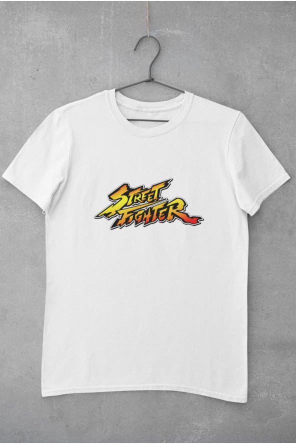 Street Fighter Sarı Turuncu Renkli Yazı Baskılı Tişört Erkek Hediye Doğum Günü - 2