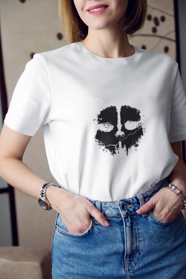Call Of Duty Ghosts Savaş Oyunu Kurukafa Logo Tişört Kadın Hediye Doğum Günü