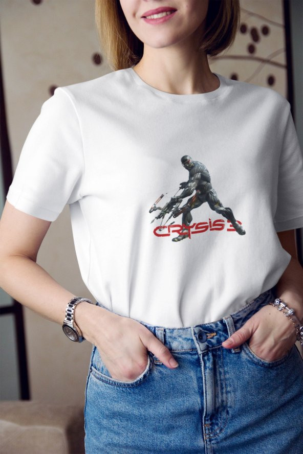 Crysis 3 Kırmızı Renkli Yazı Ve Oyun Karakteri Tişört Kadın Hediye Doğum Günü - 1