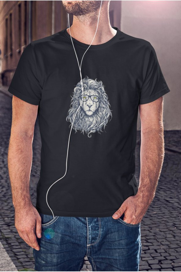 Yeleli Aslan Çizim Baskılı Tişört Erkek Hediye Doğum Günü Hediyesi T-shirt - Resim 3