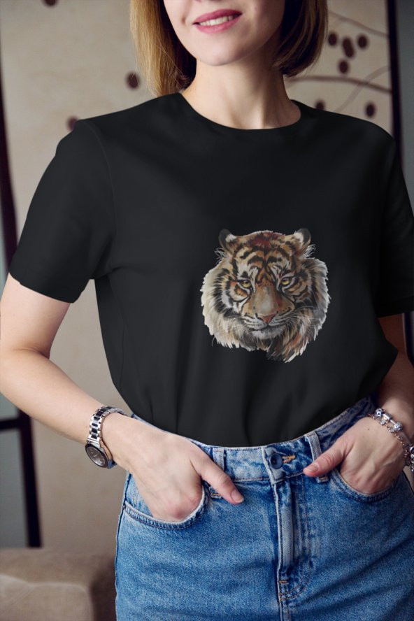 Vahşi Kaplan Baskılı Tişört Kadın Hediye Doğum Günü Hediyesi T-shirt - 3